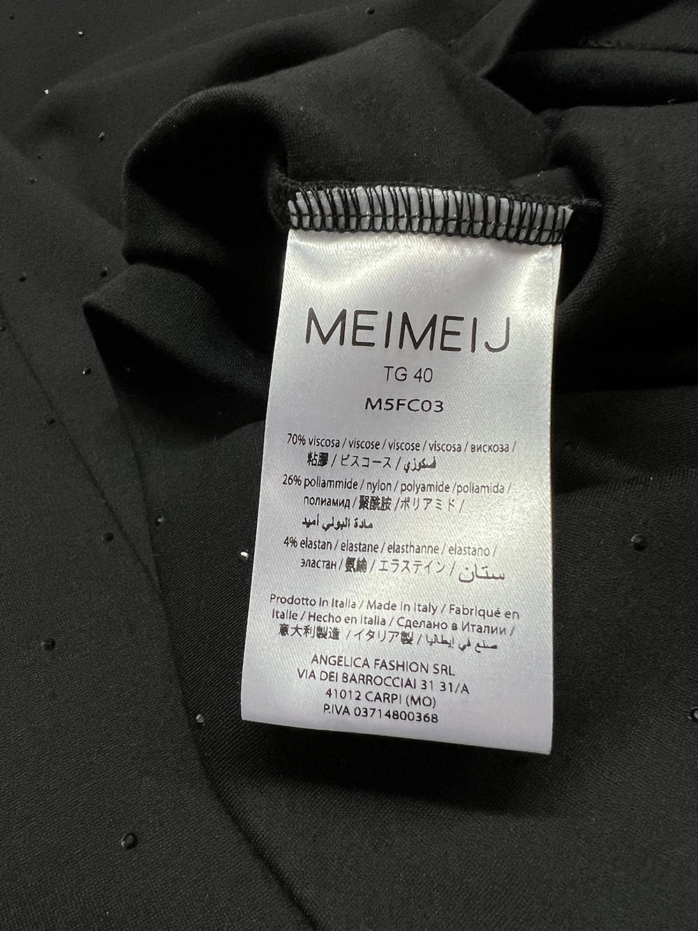 MEIMEIJ Abito Donna Punto Milano Nero M5FC03 | Strass tono su tono | Made in Italy | 84 cm