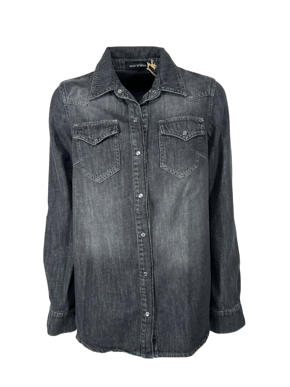 NOIR 'N' BLEU JANET-29 – Camicia donna denim lavato over, bottoni a pressione