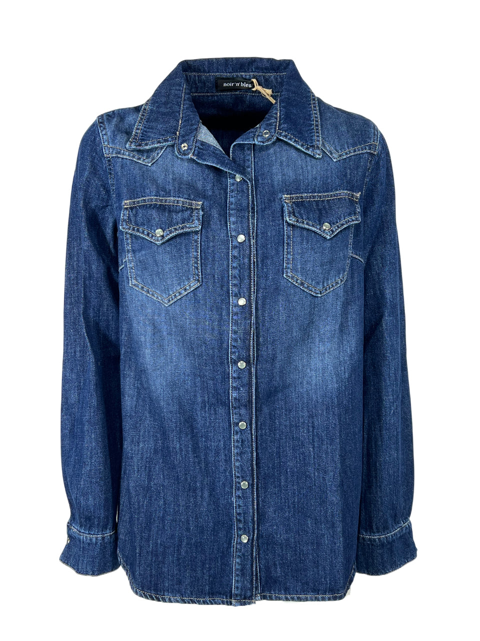 NOIR 'N' BLEU JANET-29 – Camicia donna denim lavato over, bottoni a pressione