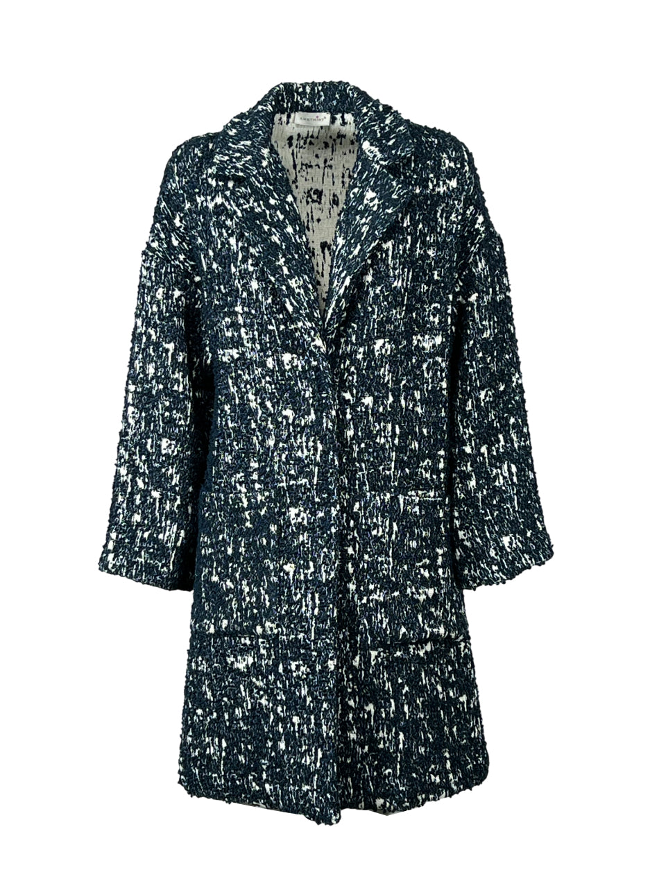 AMETHIST giaccone bouclè avorio/blu 264J sfoderato 95 cm automatici tasche