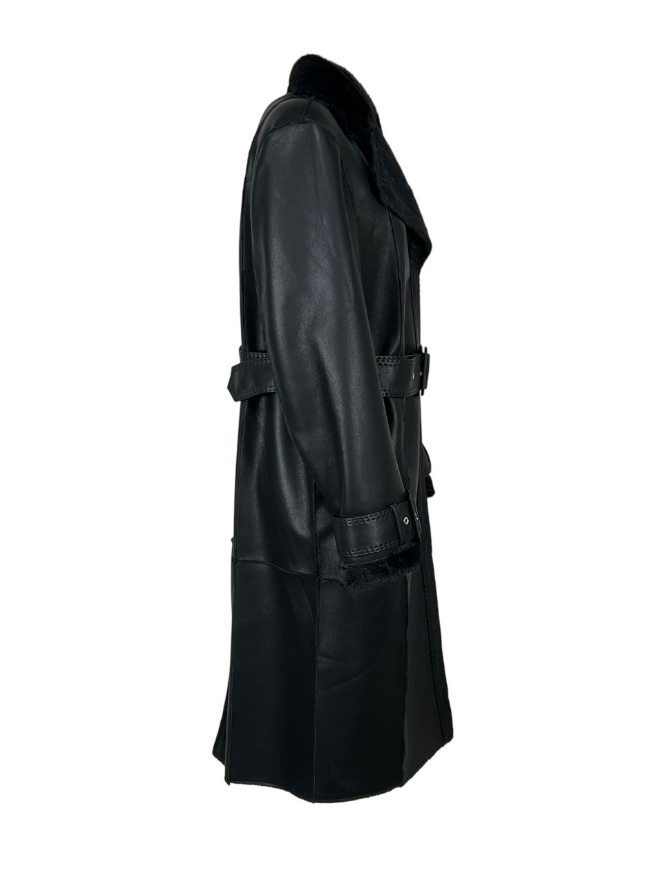 BLUE cappotto eco montone nero donna 100 cm | cintura, automatici nascosti 43540 PB287