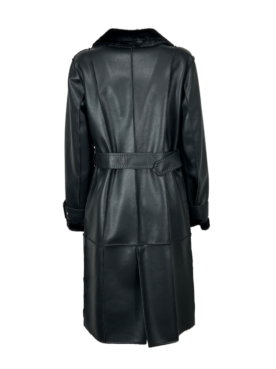 BLUE cappotto eco montone nero donna 100 cm | cintura, automatici nascosti 43540 PB287