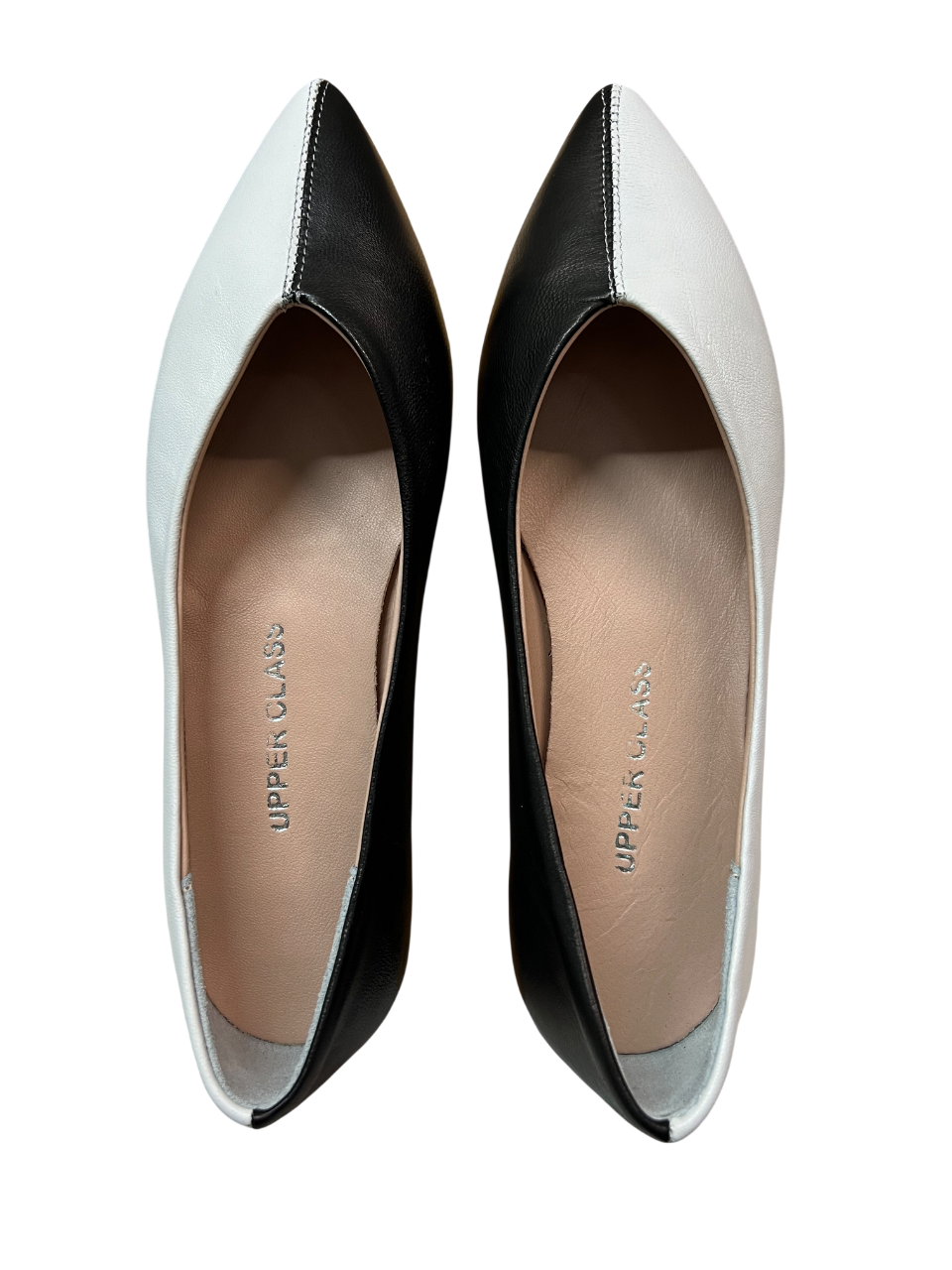 UPPER CLASS Ballerina Donna 4311 Pelle Bicolore Bianco Nero Punta
