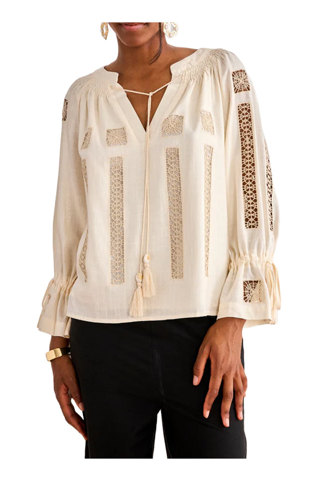 NEKANE LX.BEREN-000001 blusa donna ecrù pizzo viscosa lino