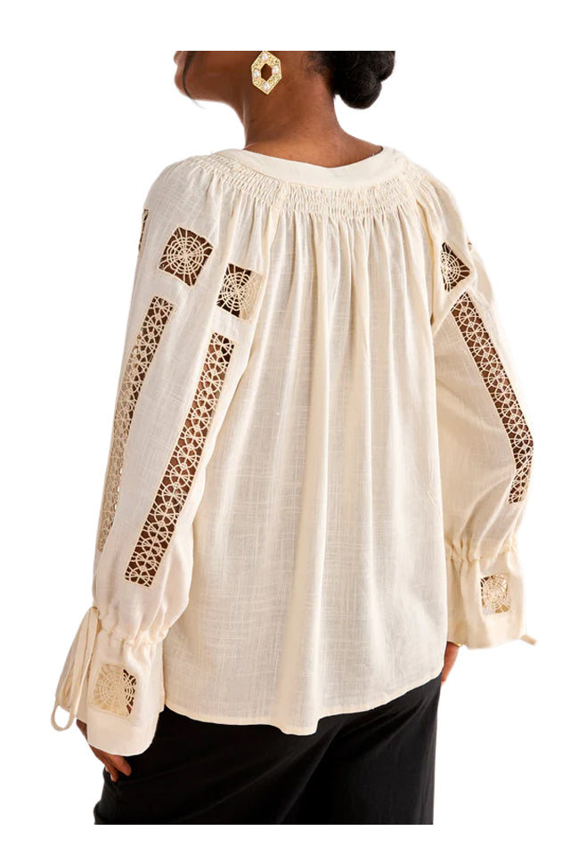 NEKANE LX.BEREN-000001 blusa donna ecrù pizzo viscosa lino