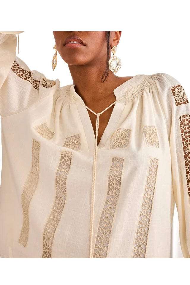 NEKANE LX.BEREN-000001 blusa donna ecrù pizzo viscosa lino