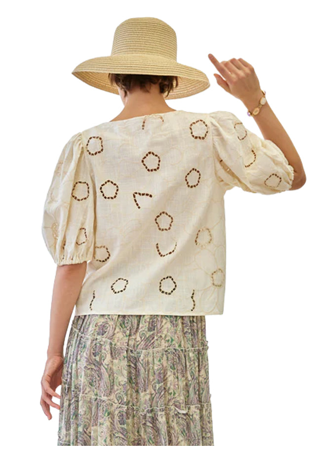 NEKANE LX.ORLI-000001 blusa donna ecrù ricami viscosa lino