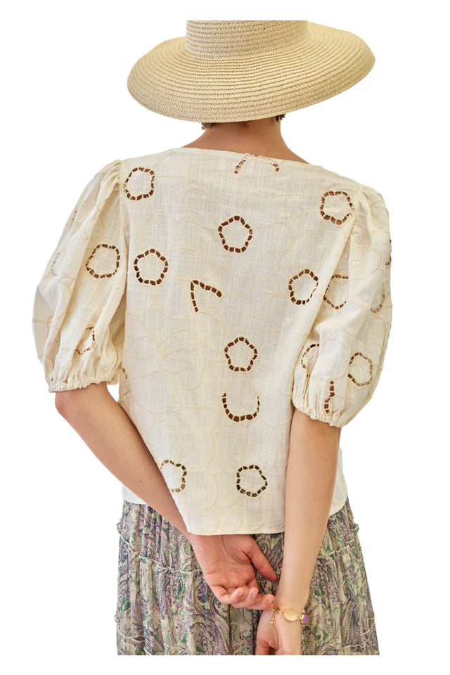 NEKANE LX.ORLI-000001 blusa donna ecrù ricami viscosa lino