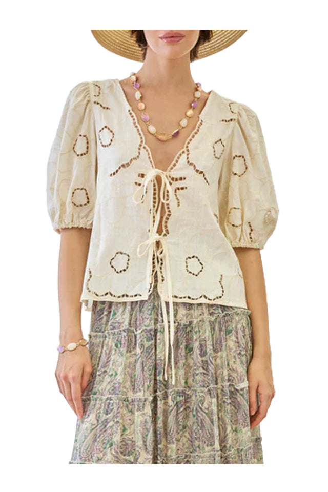 NEKANE LX.ORLI-000001 blusa donna ecrù ricami viscosa lino