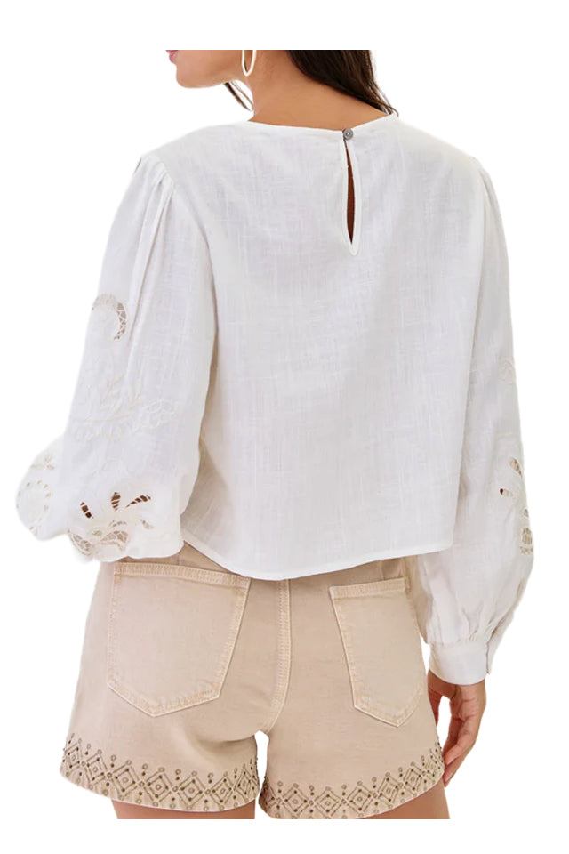 NEKANE LX.WERET-000001 blusa donna ecrù ricami cropped viscosa lino