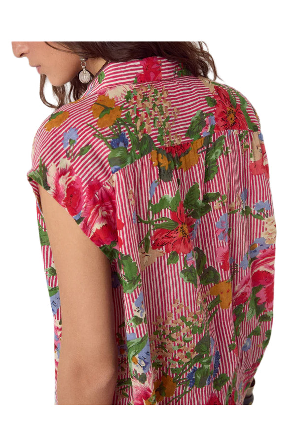 MAISON HOTEL Camicia Donna Righe Bianco Rosso Floreale Lucas