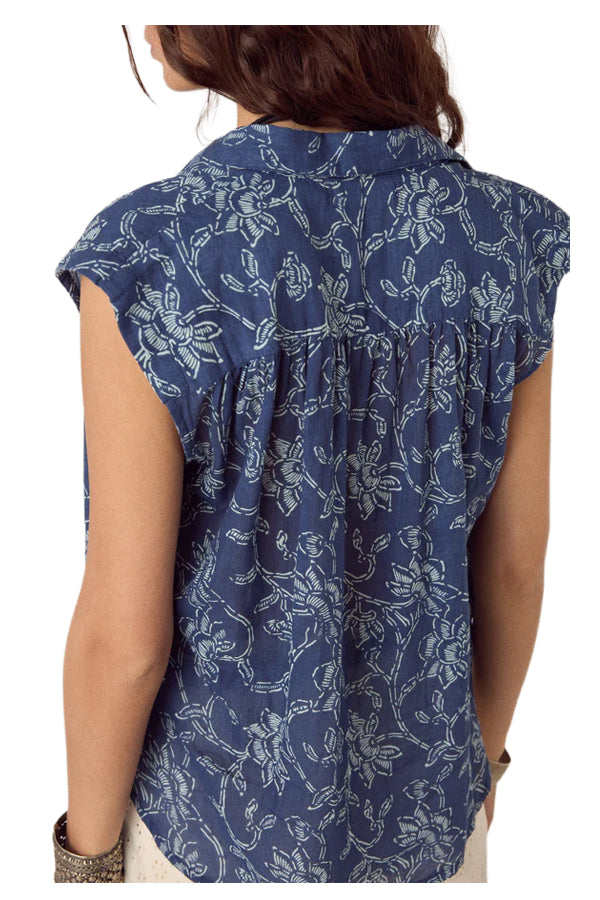 MAISON HOTEL Camicia Donna Blu Floreale Bianca Mina Cotone