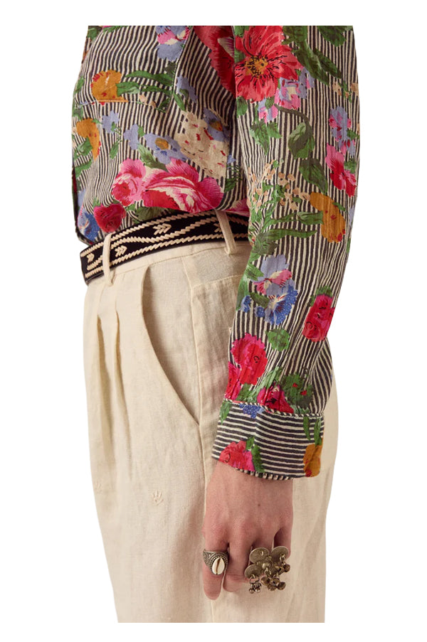 MAISON HOTEL Camicia Donna Righe Avorio Nero Floreale Piti