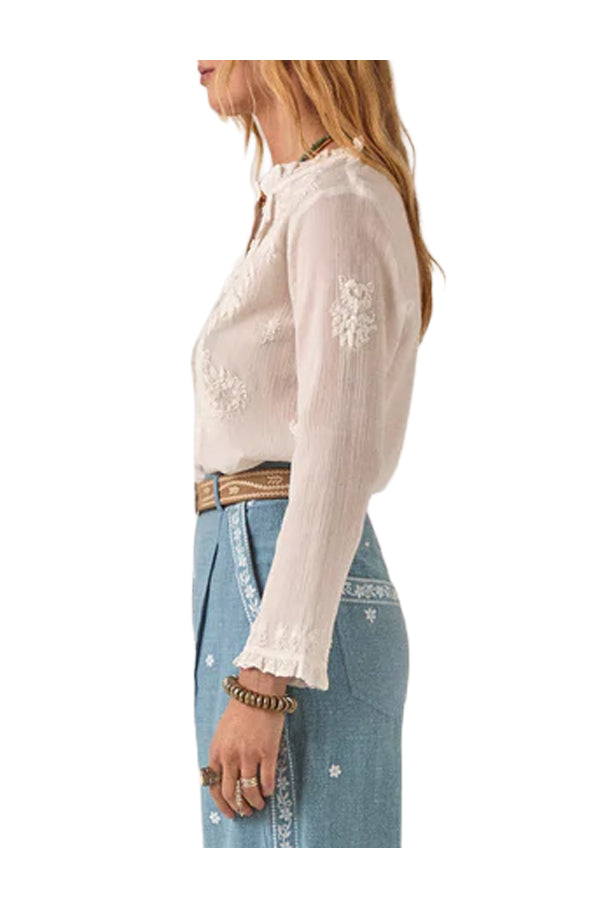 MAISON HOTEL Blusa Donna Off White Ricami Bottoni Gabriela Cotone
