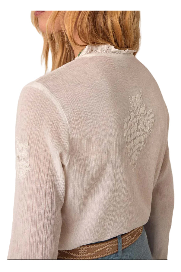 MAISON HOTEL Blusa Donna Off White Ricami Bottoni Gabriela Cotone