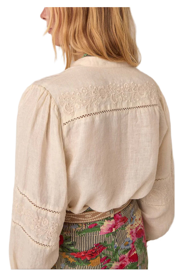 MAISON HOTEL Blusa Donna Avorio Ricami Bottoni Virginia Lino