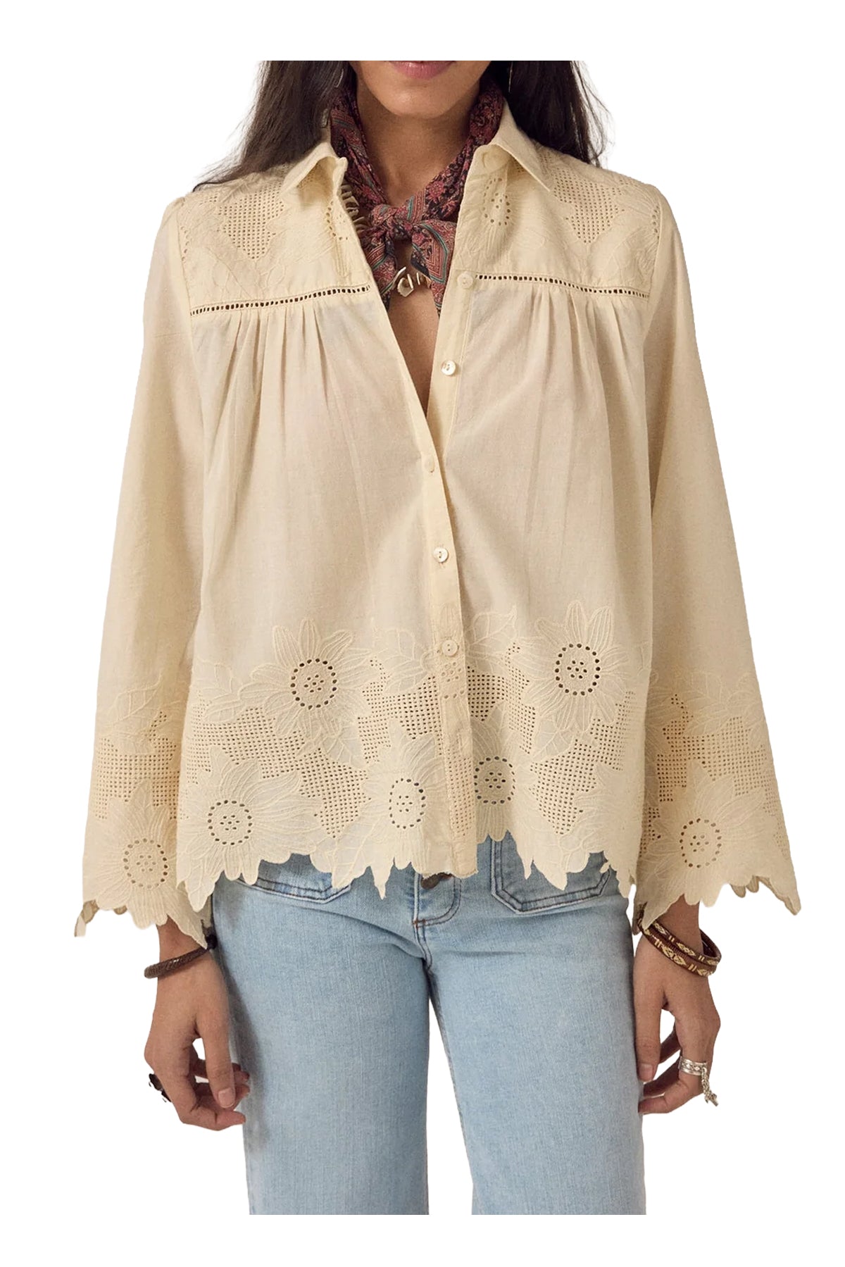 MAISON HOTEL Camicia Donna Avorio Ricami Sangallo Bottoni Arbind