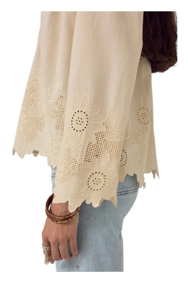 MAISON HOTEL Camicia Donna Avorio Ricami Sangallo Bottoni Arbind