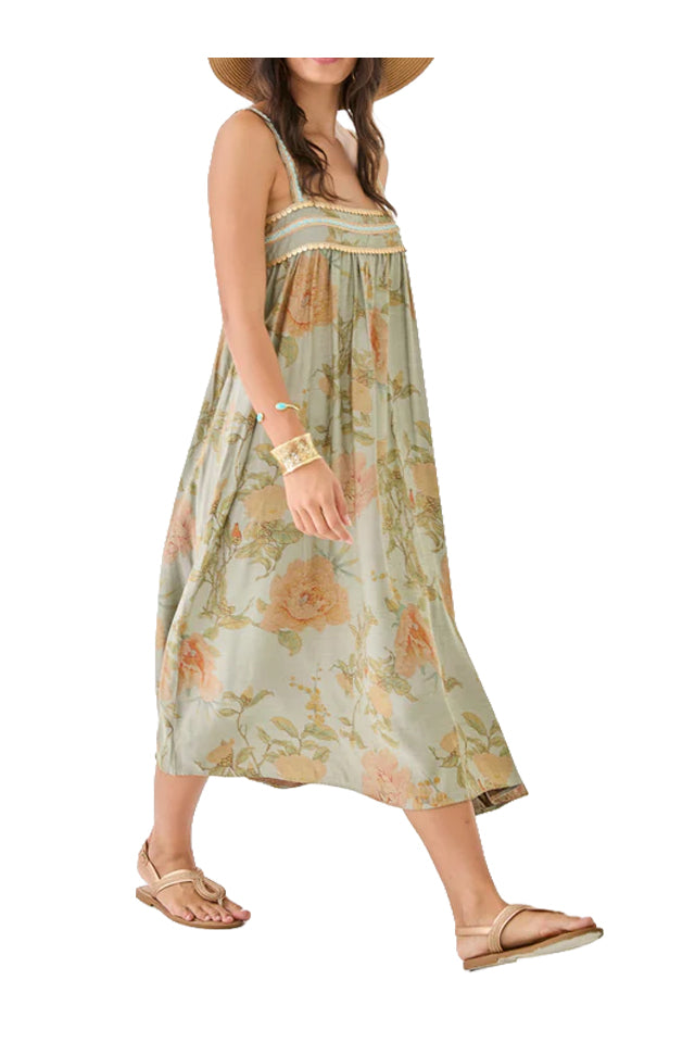 NEKANE NI.ZENDRA-000008 abito midi donna floreale verde paillettes