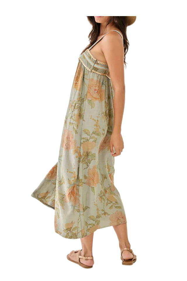 NEKANE NI.ZENDRA-000008 abito midi donna floreale verde paillettes