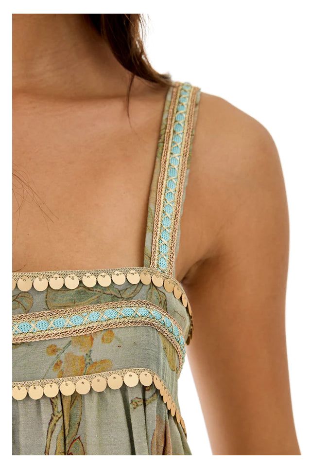 NEKANE NI.ZENDRA-000008 abito midi donna floreale verde paillettes