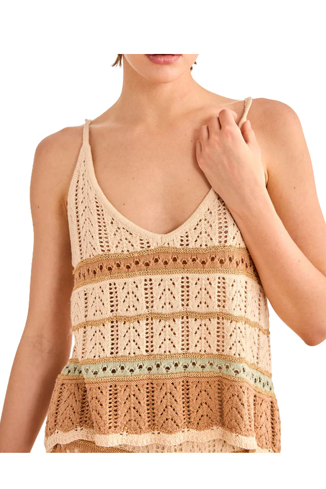 NEKANE RD.NEFERTI-000009 top donna righe beige biscotto verde cotone