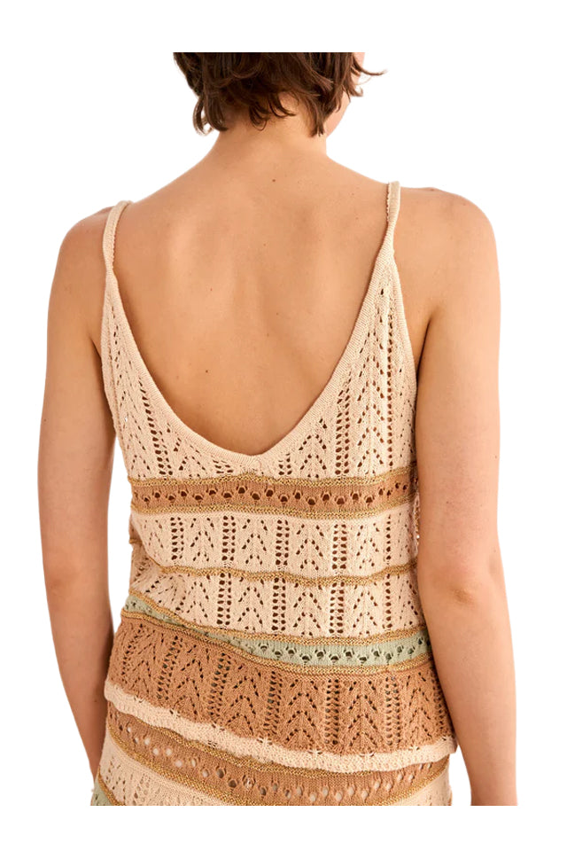 NEKANE RD.NEFERTI-000009 top donna righe beige biscotto verde cotone