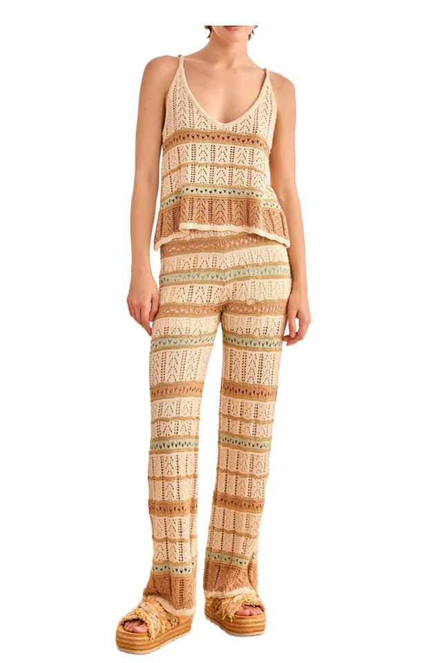 NEKANE RD.TERRA-000009 pantalone donna righe beige verde cotone