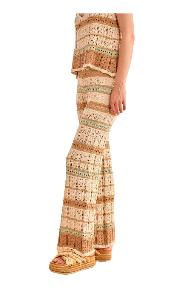 NEKANE RD.TERRA-000009 pantalone donna righe beige verde cotone