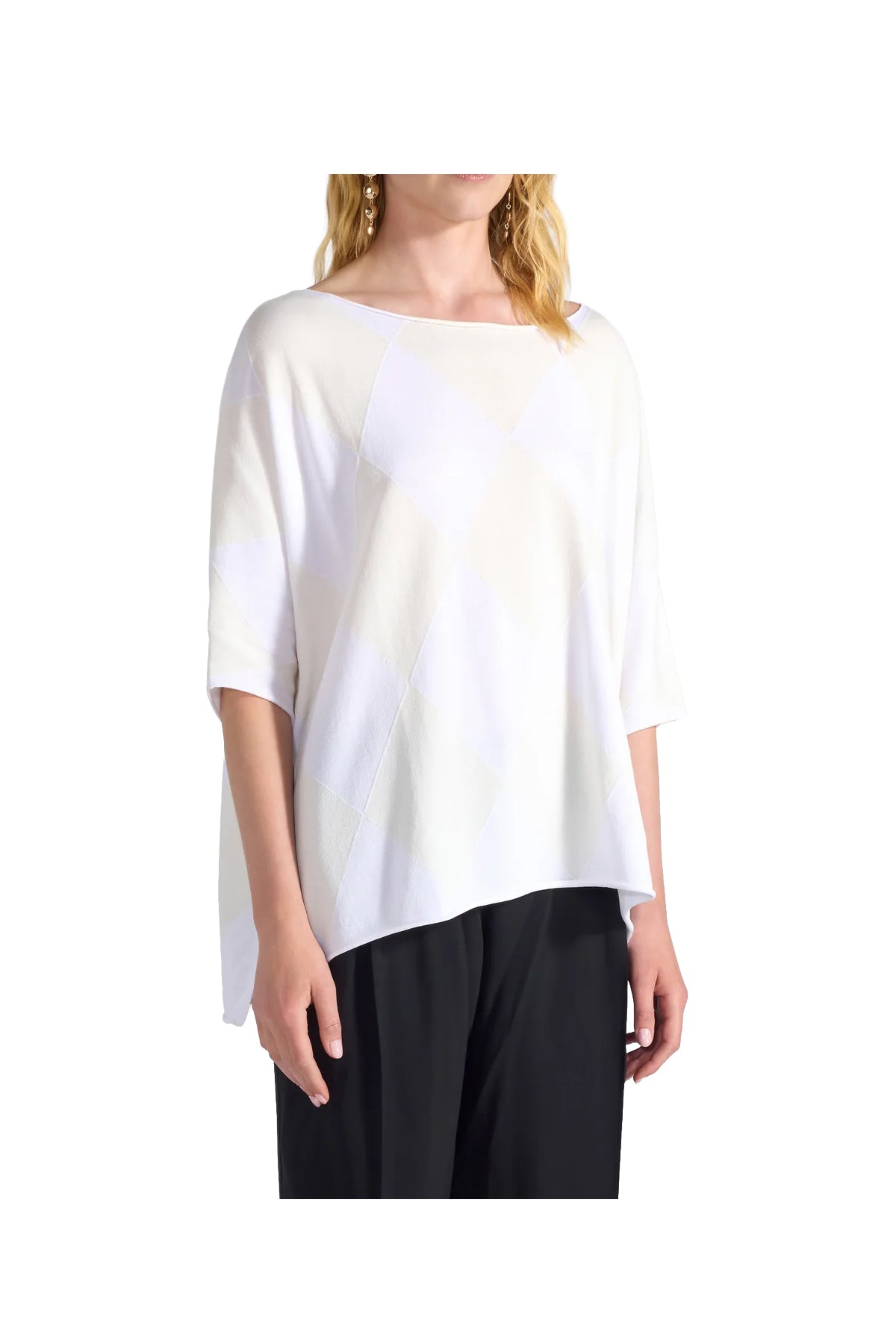 LIVIANA CONTI maglia donna bicolore rombi bianco/panna asimmetrica F6SA61 WILMA