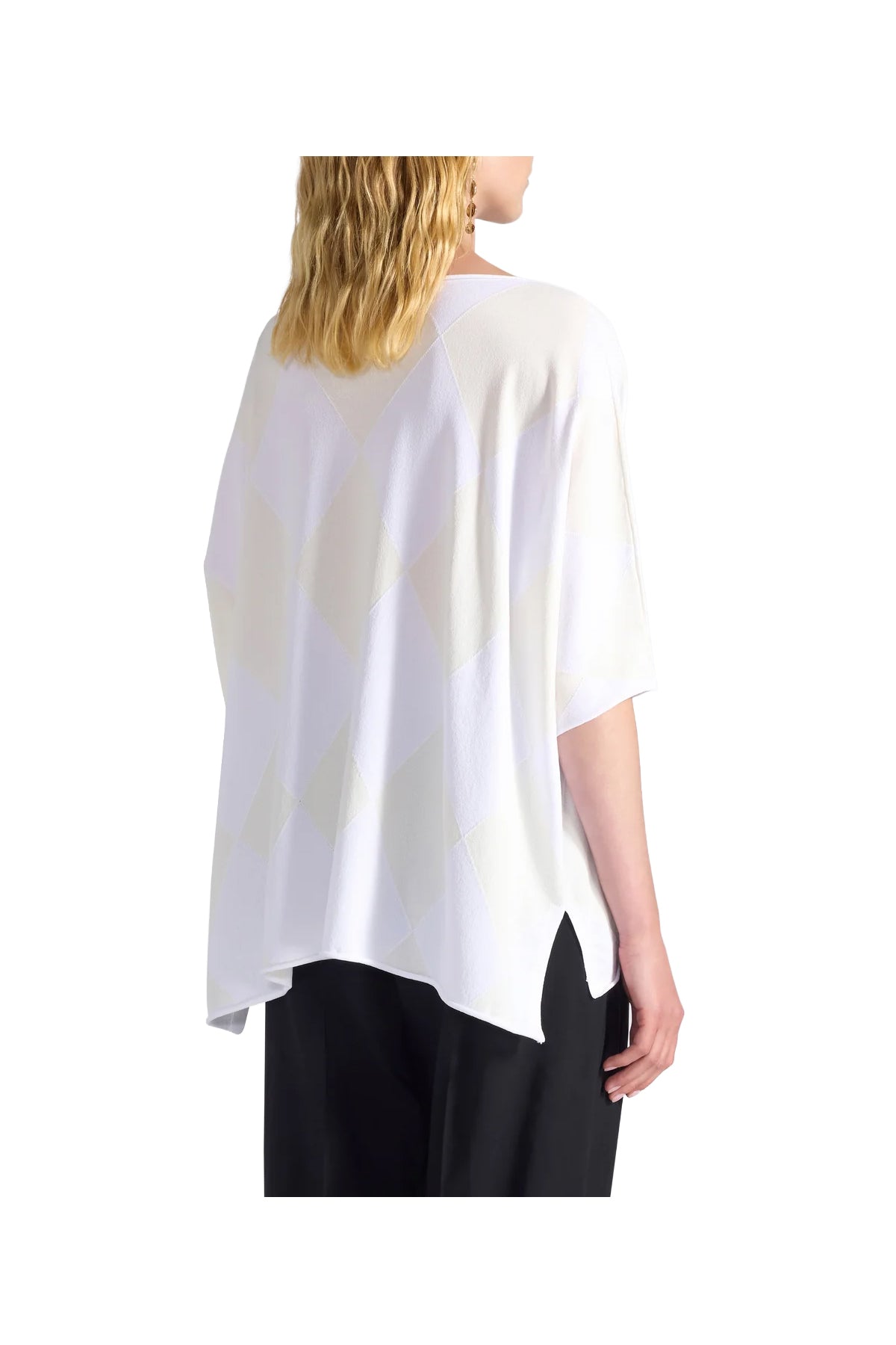 LIVIANA CONTI maglia donna bicolore rombi bianco/panna asimmetrica F6SA61 WILMA