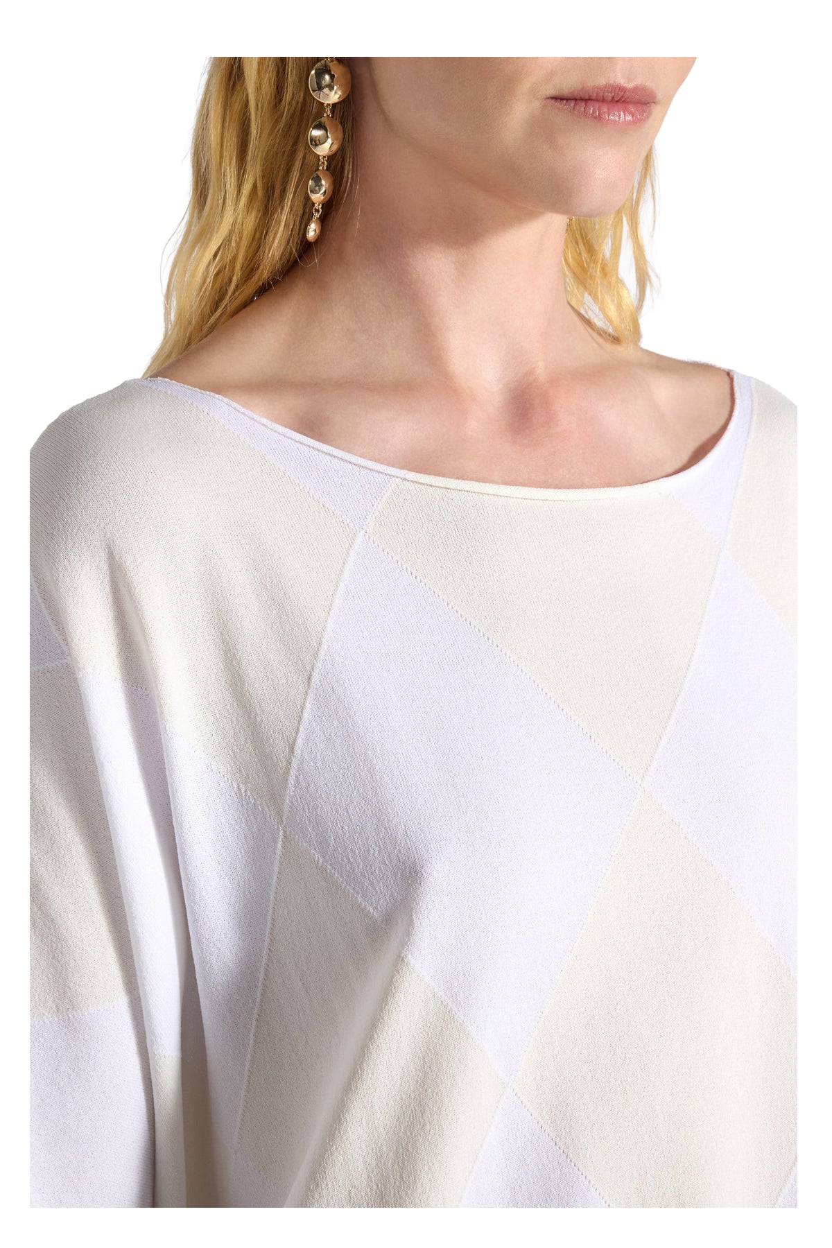 LIVIANA CONTI maglia donna bicolore rombi bianco/panna asimmetrica F6SA61 WILMA