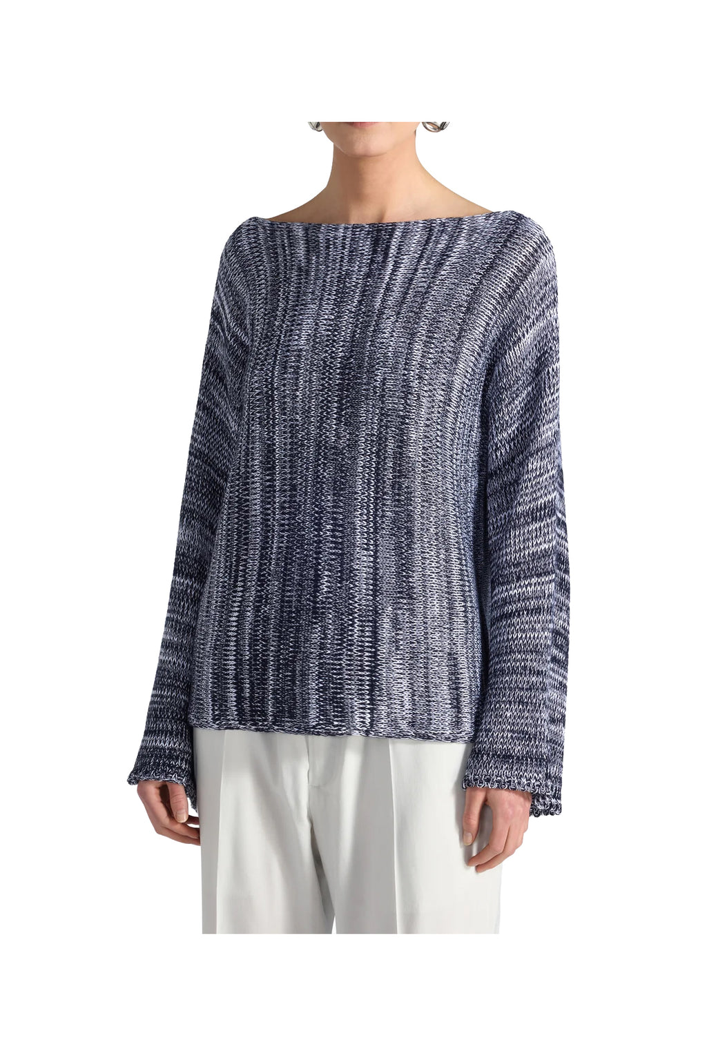 LIVIANA CONTI maglia donna scollo a barca mèlange bianco/blu F6SB21 RAISSA cotone MADE IN ITALY