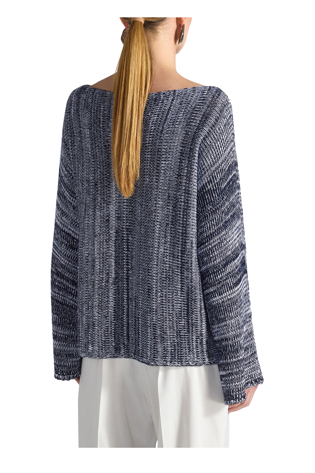 LIVIANA CONTI maglia donna scollo a barca mèlange bianco/blu F6SB21 RAISSA cotone MADE IN ITALY