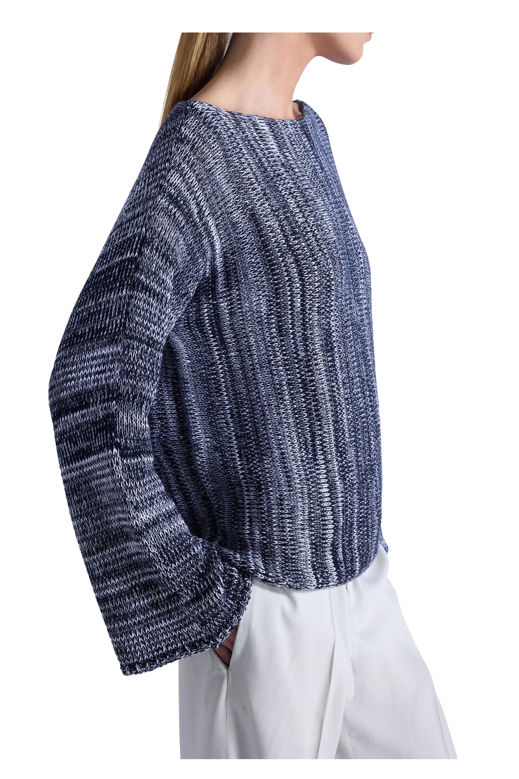 LIVIANA CONTI maglia donna scollo a barca mèlange bianco/blu F6SB21 RAISSA cotone MADE IN ITALY