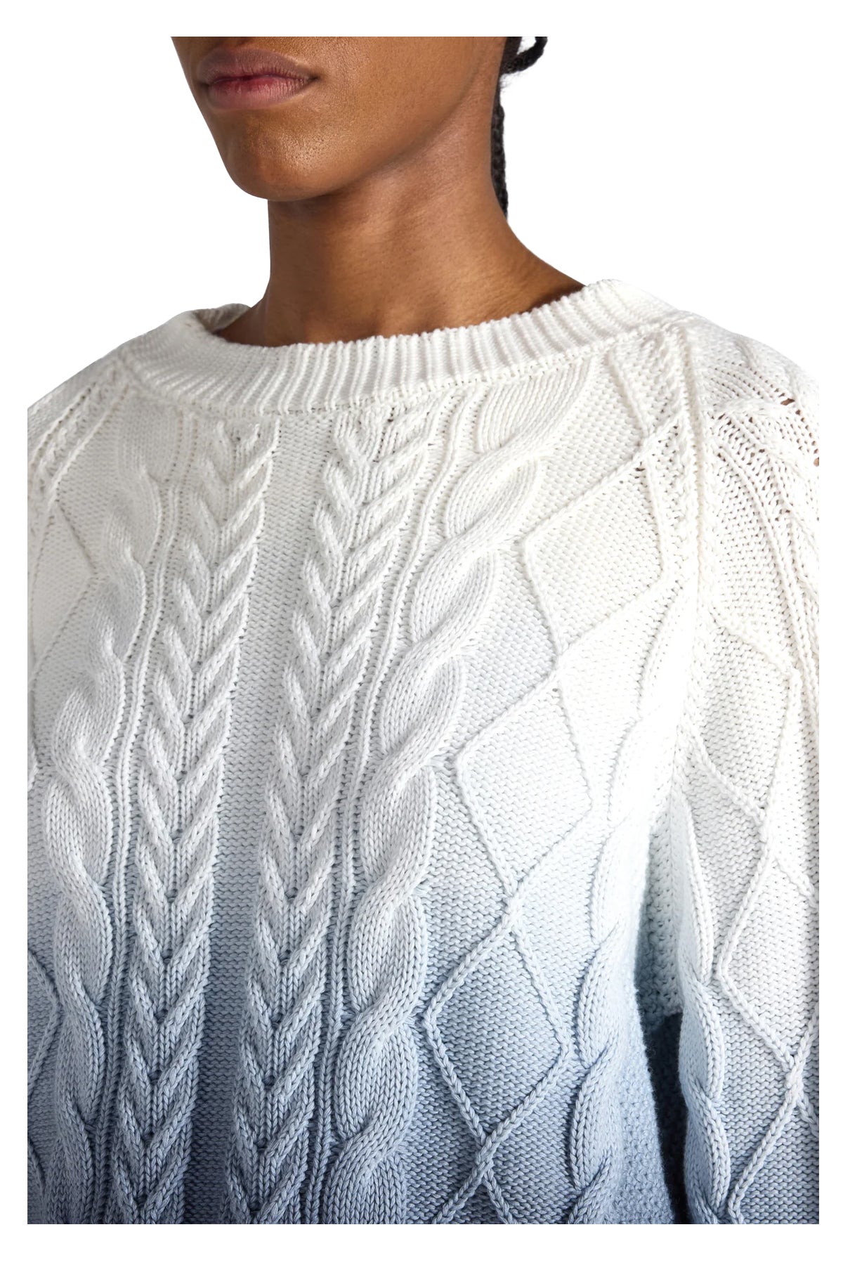 LIVIANA CONTI maglia svasata trecce tie-dye sfumato bianco/blu F6SB54 WILLOW MADE IN ITALY