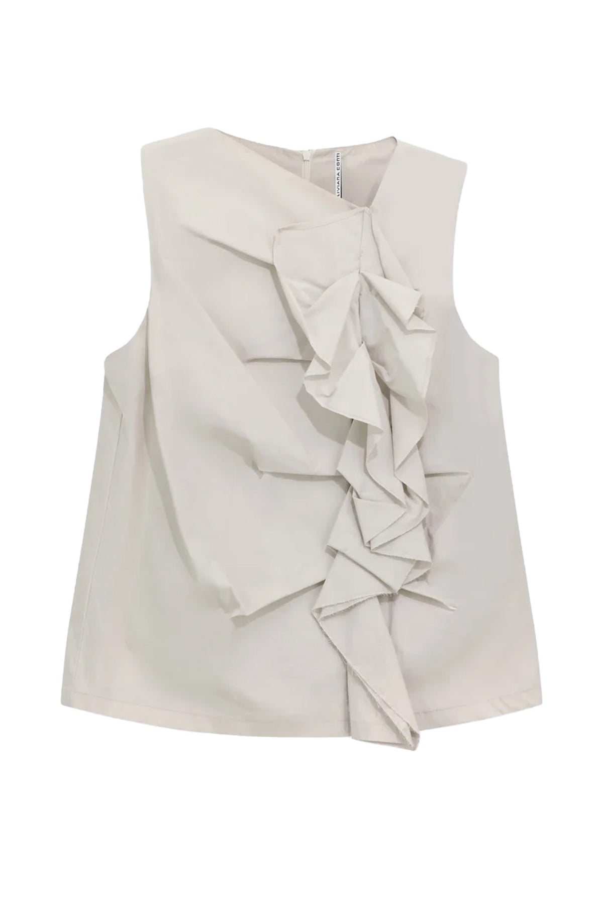 Blusa donna Liviana Conti F6SK04 ARIEL popeline primaverile bianco con rouche e drappeggi frontali