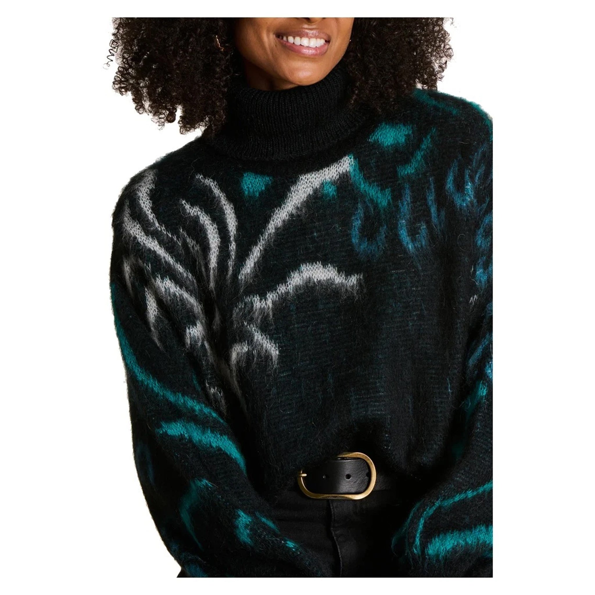 LA FEE MARABOUTEE – Maglia collo alto jacquard nero/petrolio (EZEPICE)