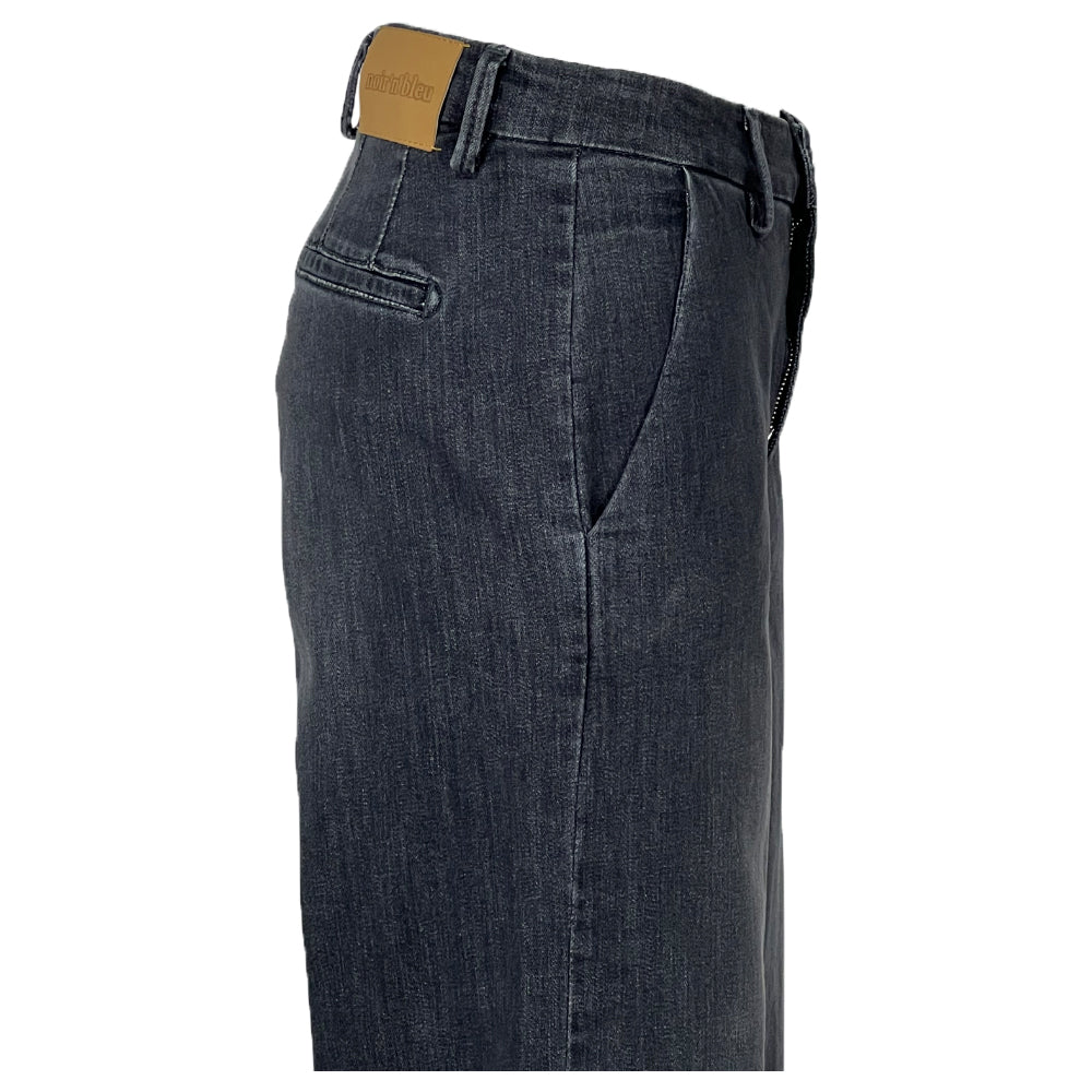 NOIR 'N' BLEU pantalone donna jeans grigio gamba larga DENISE CHINOS GUACHO Made in Italy
