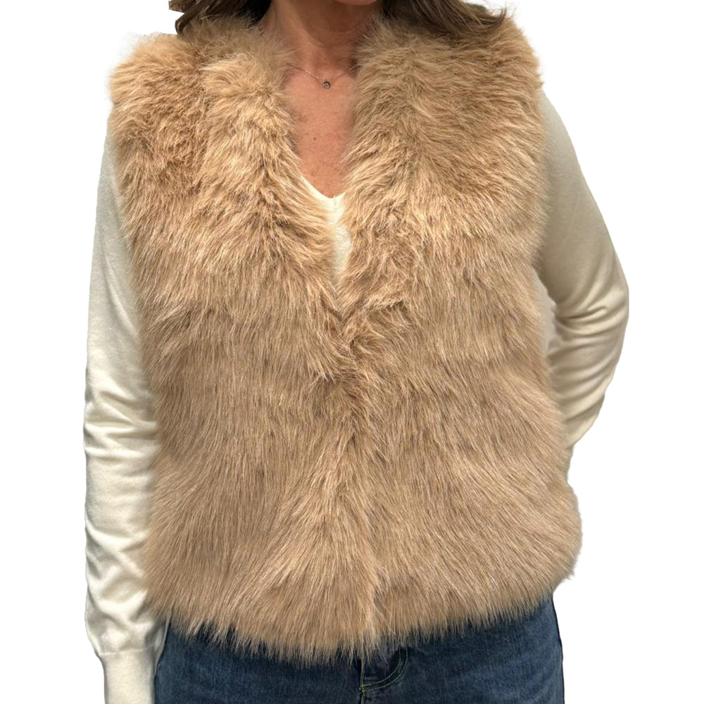 KORALLINE Gilet Eco Pelliccia 422 | Retro Maglia Elasticizzata | Chiusura a Gancetti