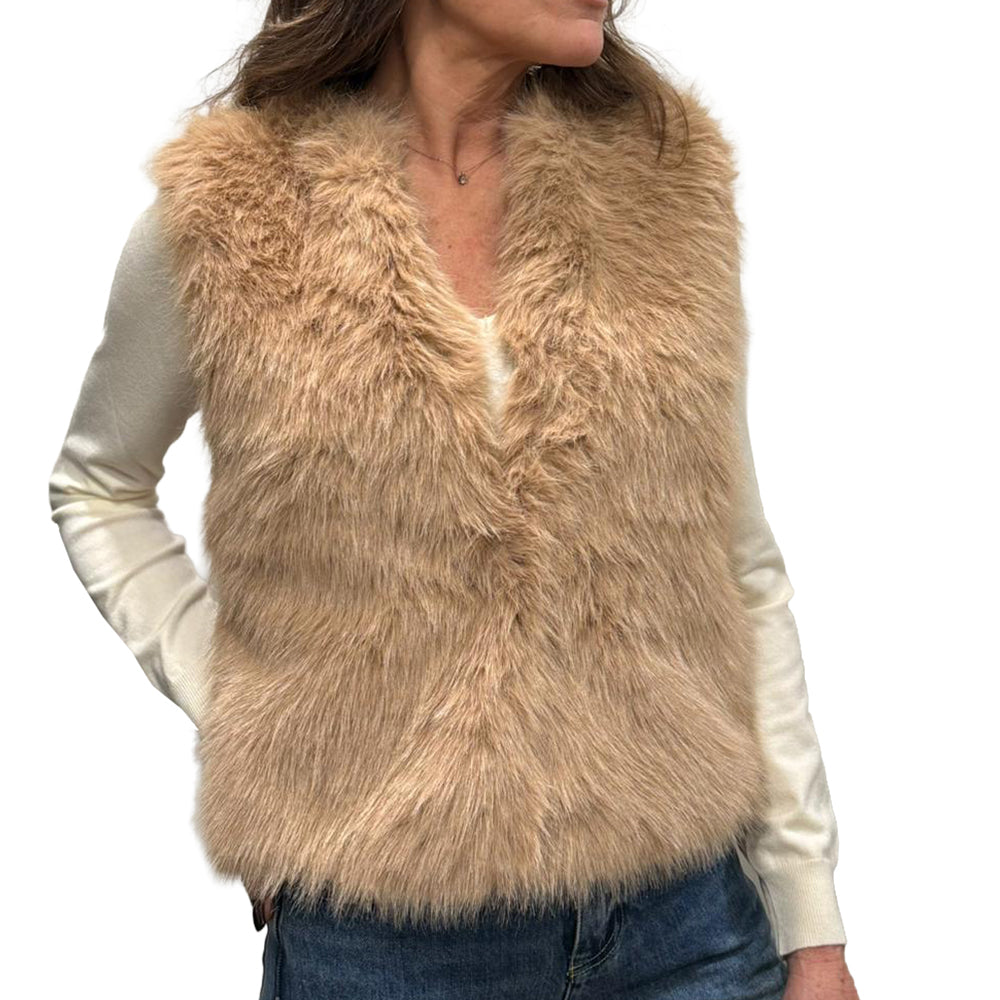 KORALLINE Gilet Eco Pelliccia 422 | Retro Maglia Elasticizzata | Chiusura a Gancetti