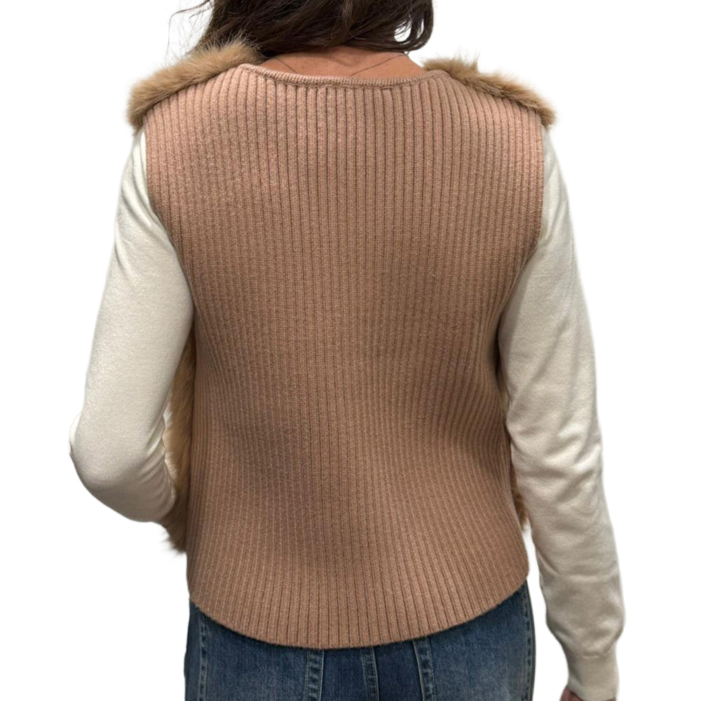 KORALLINE Gilet Eco Pelliccia 422 | Retro Maglia Elasticizzata | Chiusura a Gancetti