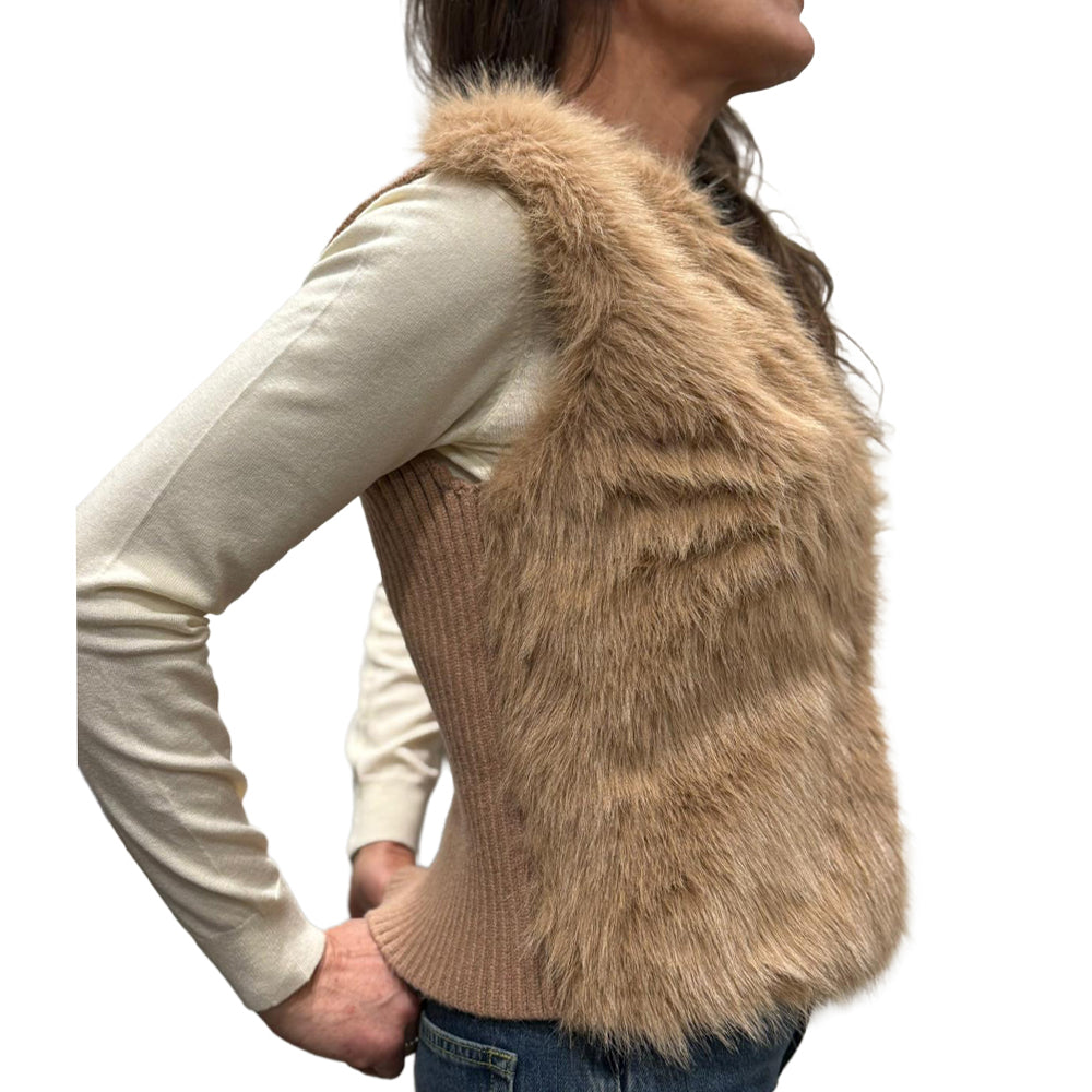 KORALLINE Gilet Eco Pelliccia 422 | Retro Maglia Elasticizzata | Chiusura a Gancetti