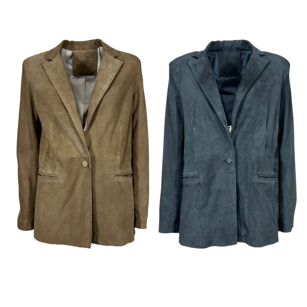 HERITAGE giacca donna camoscio foderata 1 bottone tasche a filo MP126-CM 100% pelle MADE IN ITALY