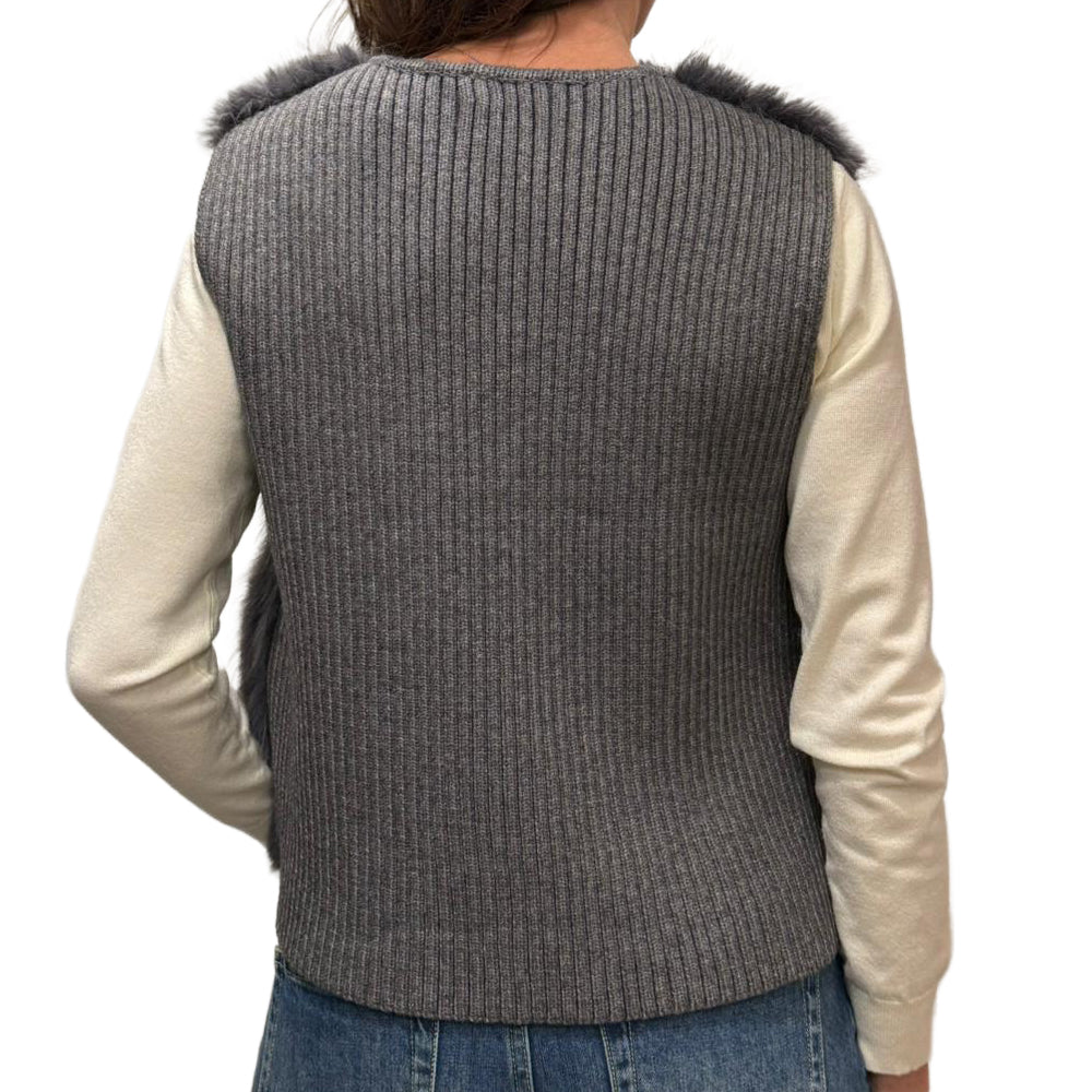 KORALLINE Gilet Eco Pelliccia 422 | Retro Maglia Elasticizzata | Chiusura a Gancetti