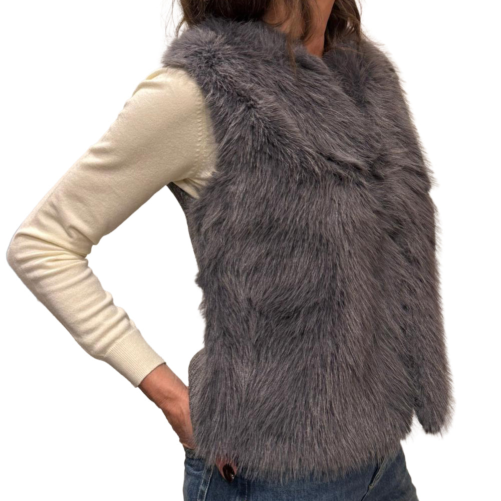 KORALLINE Gilet Eco Pelliccia 422 | Retro Maglia Elasticizzata | Chiusura a Gancetti