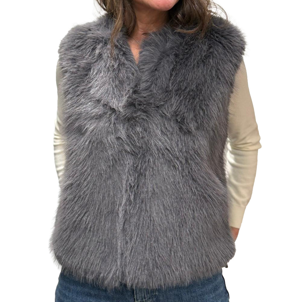 KORALLINE Gilet Eco Pelliccia 422 | Retro Maglia Elasticizzata | Chiusura a Gancetti