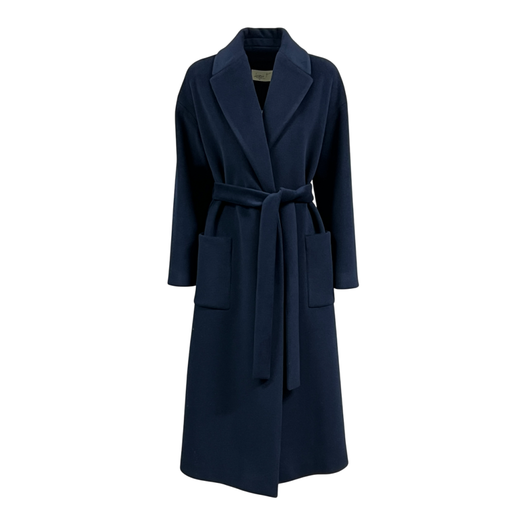 Lucrezia T Cappotto Donna a Vestaglia con Cintura e Collo Sciallato – Tasche Applicate – L25706 LU050 – Made in Italy