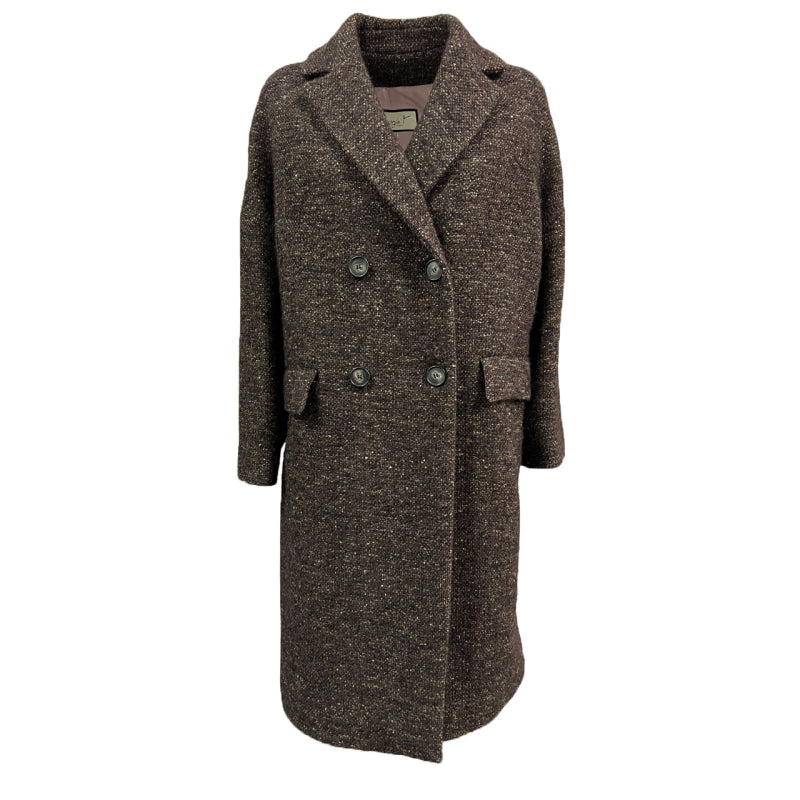 LUCREZIA T Cappotto Doppiopetto Over Marrone Mélange L24721LU220 – Lana Mohair Alpaca – Made in Italy