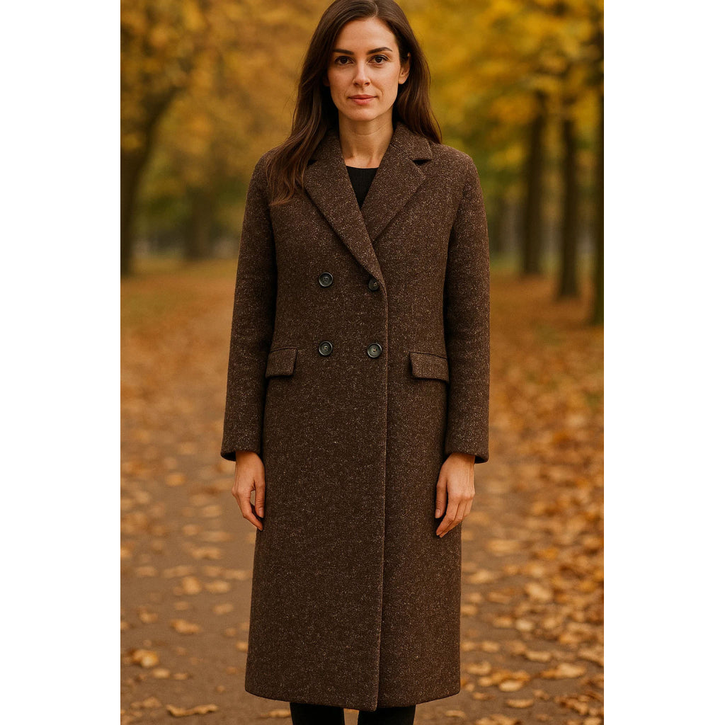 LUCREZIA T Cappotto Doppiopetto Over Marrone Mélange L24721LU220 – Lana Mohair Alpaca – Made in Italy